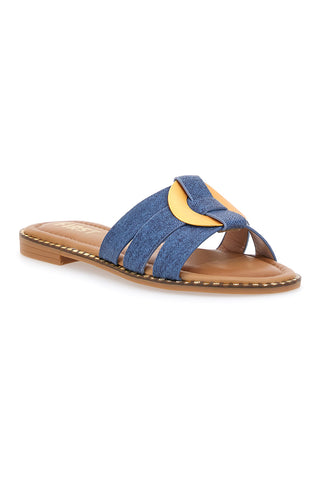 Jeans copate s ploščato podplatom in zlatimi detajli The First 19469
