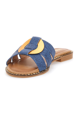 Jeans copate s ploščato podplatom in zlatimi detajli The First 19469