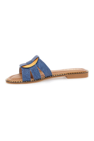 Jeans copate s ploščato podplatom in zlatimi detajli The First 19469