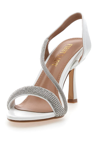Bele sandale s kristali First Lady 408