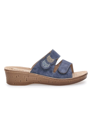 Modre natikače z visoko peto in velcro zaponko InBlu 2675