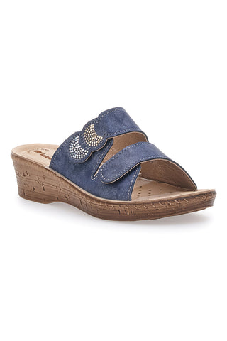 Modre natikače z visoko peto in velcro zaponko InBlu 2675