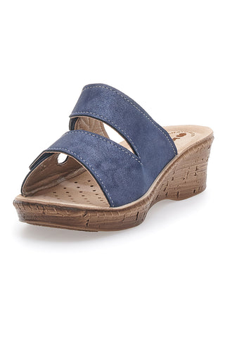 Modre natikače z visoko peto in velcro zaponko InBlu 2675