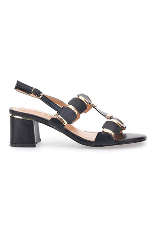 Črne sandale Sling-Back s peto The First 22162