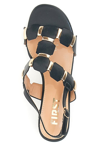 Črne sandale Sling-Back s peto The First 22162