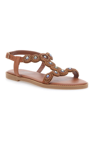Nizke rjave sandale s pletenim detajlom The First Chic PREA752
