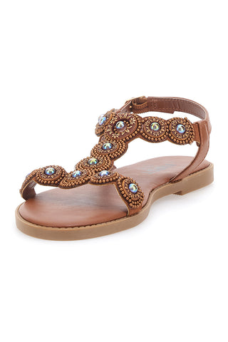 Nizke rjave sandale s pletenim detajlom The First Chic PREA752