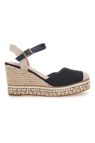 Črni espadrilski sandali s klini in zaponko Pittarello Sun 322290