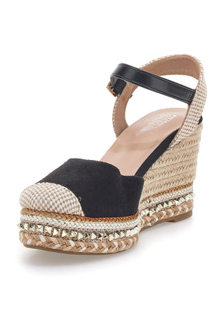 Črni espadrilski sandali s klini in zaponko Pittarello Sun 322290