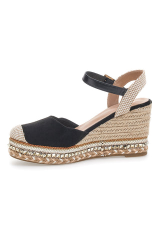 Črni espadrilski sandali s klini in zaponko Pittarello Sun 322290