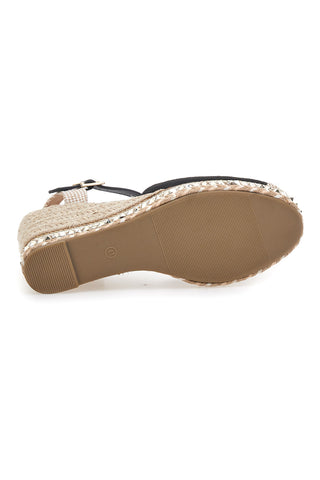 Črni espadrilski sandali s klini in zaponko Pittarello Sun 322290