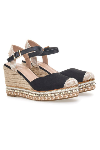 Črni espadrilski sandali s klini in zaponko Pittarello Sun 322290