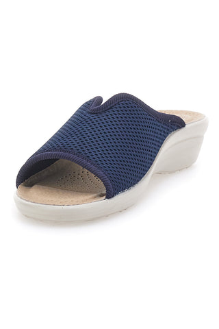 Ciabatte blu a punta aperta con sottopiede in pelle Fly Flot T4429FE