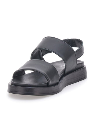 Črni usnjeni sandali z dvojnim trakom in zapenjanjem na velcro Pittarello Focus 28066IN