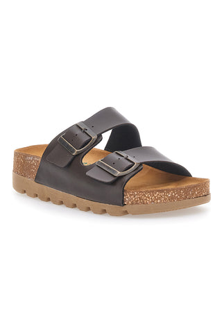 Rjave natikače z dvojno zaponko in usnjeno podlogo PITTARELLO BIO 335P20630SR