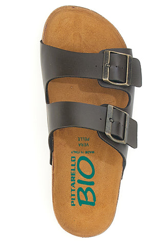 Rjave natikače z dvojno zaponko in usnjeno podlogo PITTARELLO BIO 335P20630SR