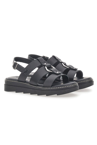 Črni usnjeni sandali 100 % Eco Friendly Pittarello Rock 5835