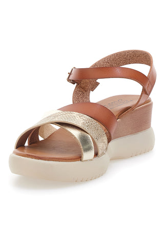 Rjave sandale z nizkim klini in prekrižanimi trakovi PITTARELLO SUN FW10172