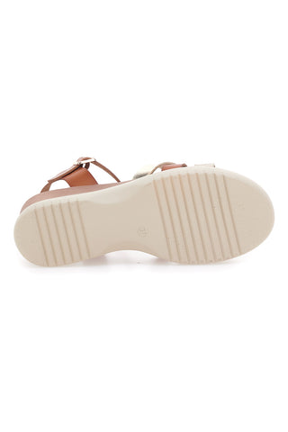 Rjave sandale z nizkim klini in prekrižanimi trakovi PITTARELLO SUN FW10172