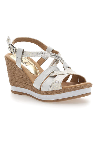 Bele in platinasto-srebrne sandale s 9 cm visoko peto PITTARELLO LOOK MK3226228