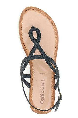 Črne pletene sandale z nizkim podplatom in trakom Cafè Cost 95105