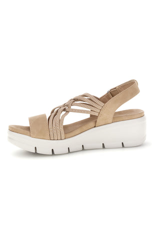 Sandali bež barve s pletenimi trakovi in velcro zaponko The first active 24001A
