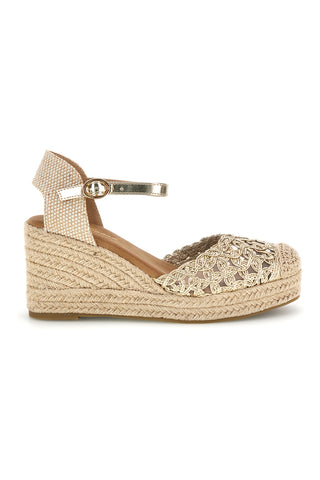 Sandali espadrillas oro con zeppa e cinturino Fun beach P714