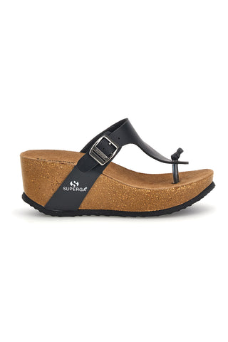 Črne japonke s srebrno zaponko in visokim klinom Superga S11O923