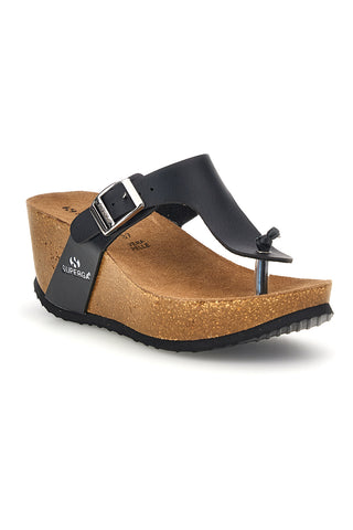 Črne japonke s srebrno zaponko in visokim klinom Superga S11O923