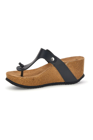 Črne japonke s srebrno zaponko in visokim klinom Superga S11O923