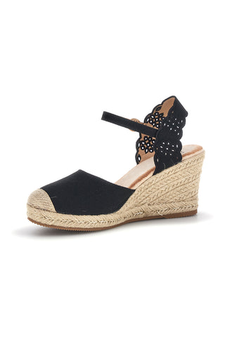 Črni sandali espadrile z vrvnim klinom Pittarello Sun Bl6