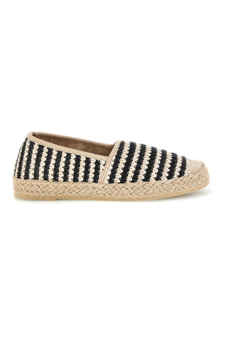 Espadrile iz bež in črne črtaste tkanine Prima riga p687