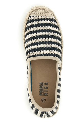 Espadrile iz bež in črne črtaste tkanine Prima riga p687