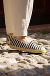 Espadrile iz bež in črne črtaste tkanine Prima riga p687