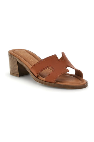 Ciabatte cuoio mules con fascia traforata e tacco effetto legno Made in Italy Plocadi 046525