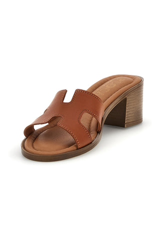 Ciabatte cuoio mules con fascia traforata e tacco effetto legno Made in Italy Plocadi 046525
