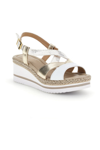 Beli in zlati sandali s klinom Pittarello look MK3234109
