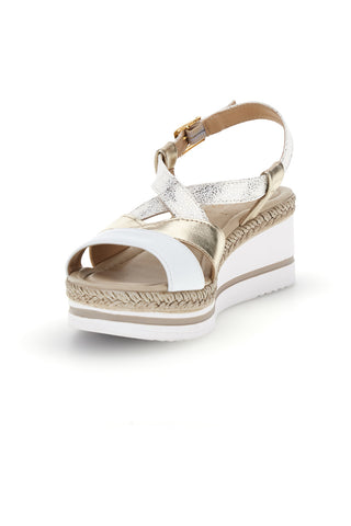 Beli in zlati sandali s klinom Pittarello look MK3234109