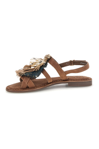 Rjavi sandali iz pravega usnja z obrobami in okrasjem spredaj videz Pittarello IF8162