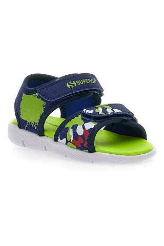 Modri in limetini sandali z nastavljivim trakom z velcro zaponko Superga 63820