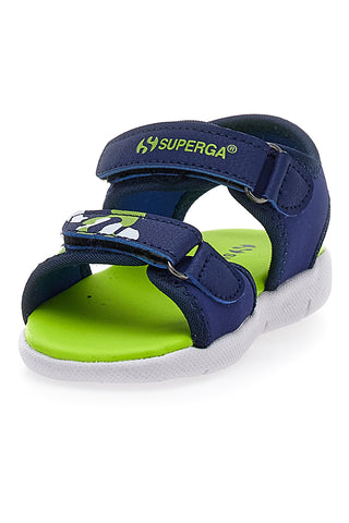 Modri in limetini sandali z nastavljivim trakom z velcro zaponko Superga 63820