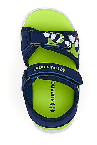 Modri in limetini sandali z nastavljivim trakom z velcro zaponko Superga 63820