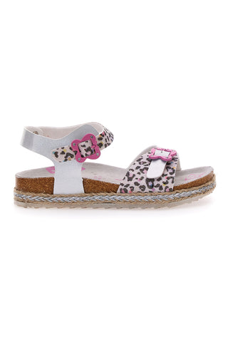 Bele sandale z leopardjim vzorcem in trakom Pitt Kids 14453