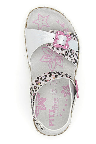 Bele sandale z leopardjim vzorcem in trakom Pitt Kids 14453