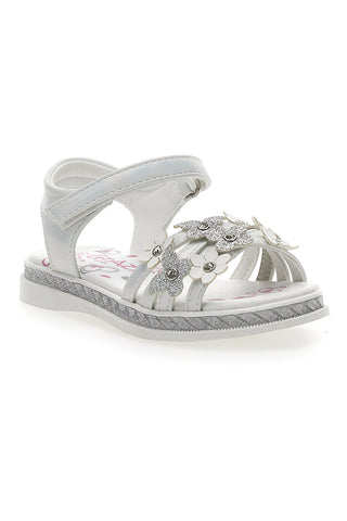 Elegantne bele sandale z rožami in metulji Grazie Girl 14339