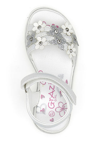 Elegantne bele sandale z rožami in metulji Grazie Girl 14339