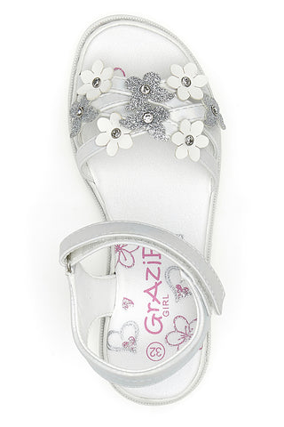 Bele sandale z rožami Grazie Girl 14339