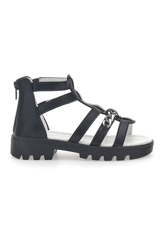 Črne sandale z zadrgo in verigo Grazie Girl 14355