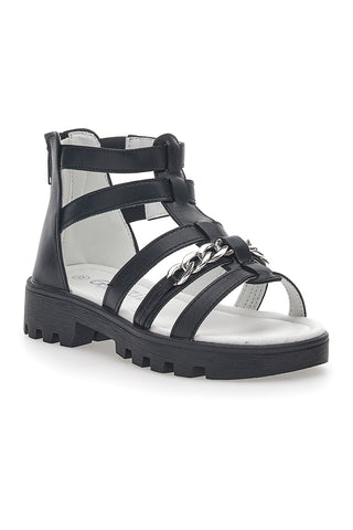 Črne sandale z zadrgo in verigo Grazie Girl 14355