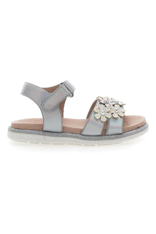 Elegantni srebrni sandali z rožicami Pitt Kids 392411
